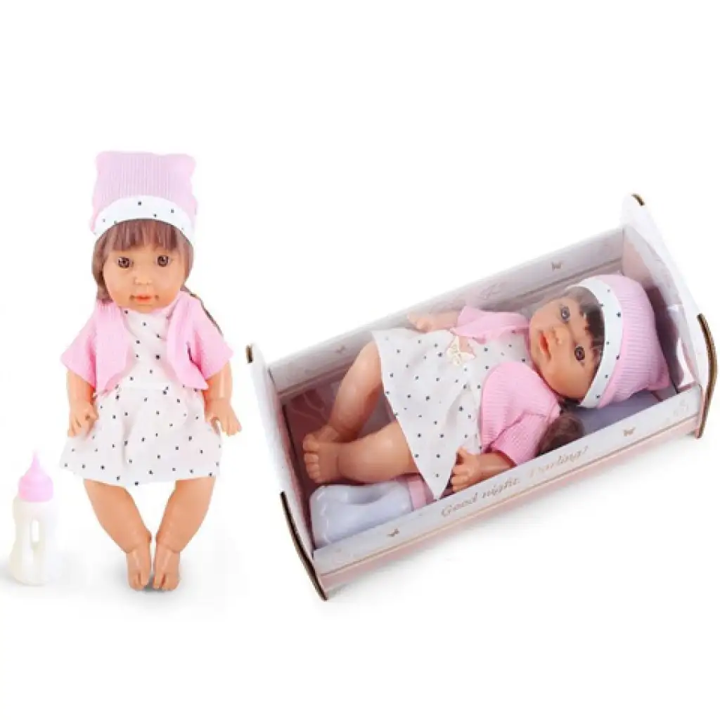 imagen de Muñeca que hace pipí con ropa estrellada y cuna de 30cm 1