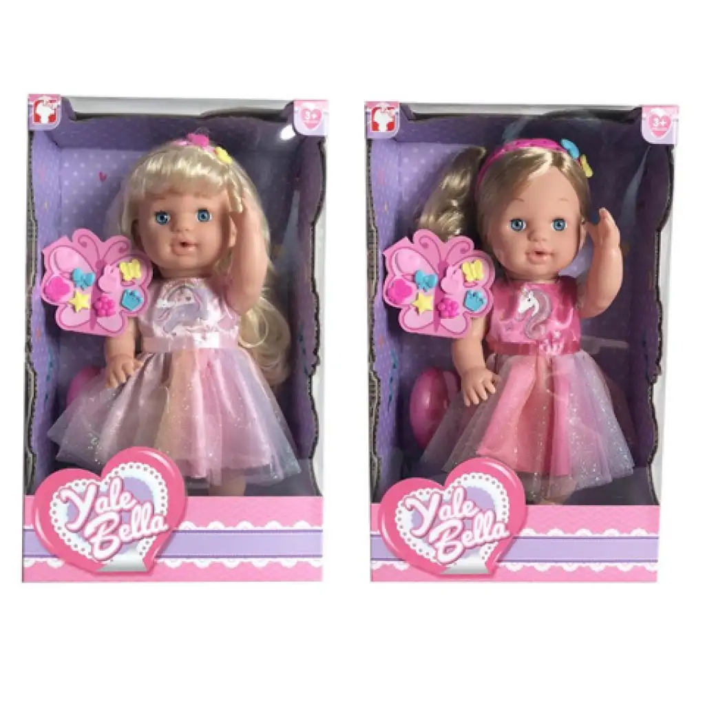 imagen de Muñeca que orina con pelo en vestido de unicornio en dos versiones de 30cm 1