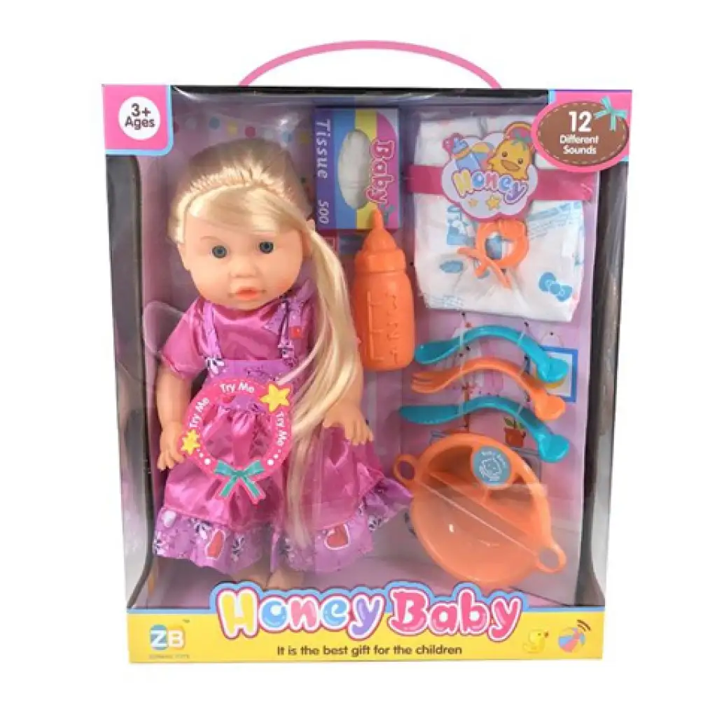 imagen de Muñeca rubia con juego de comedor, accesorios y sonido 1