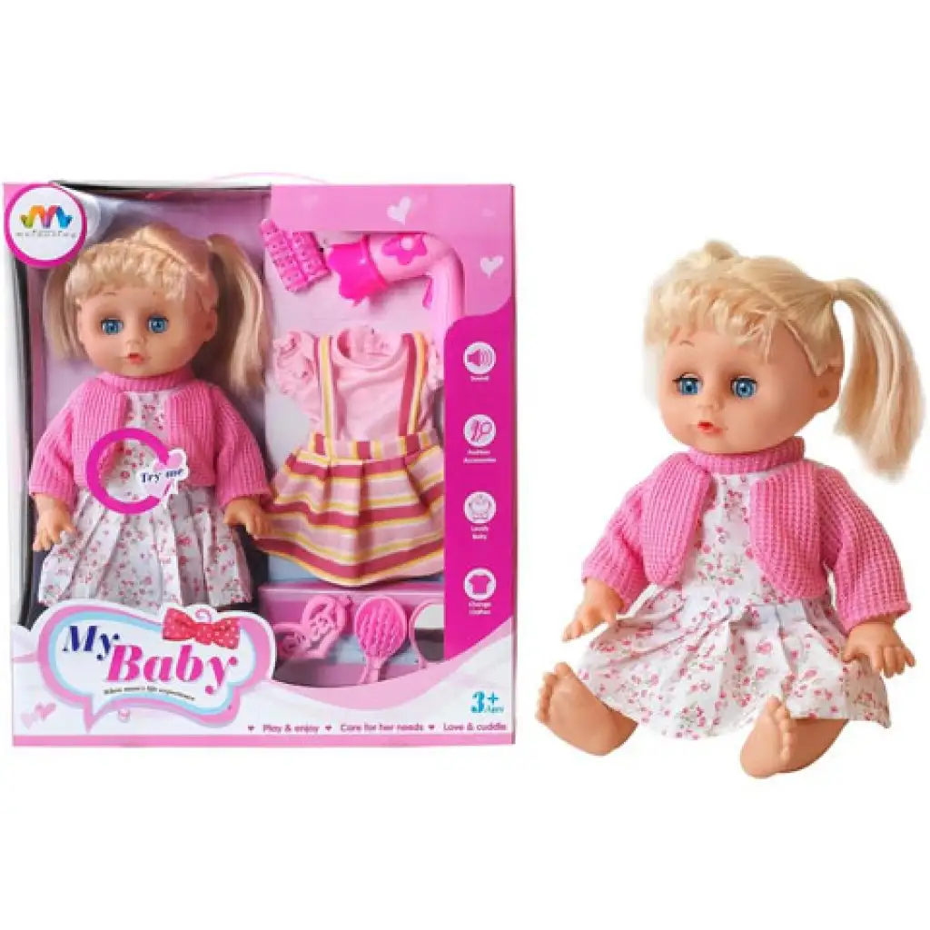 imagen de Muñeca rubia con sonido, ropa y accesorios 1