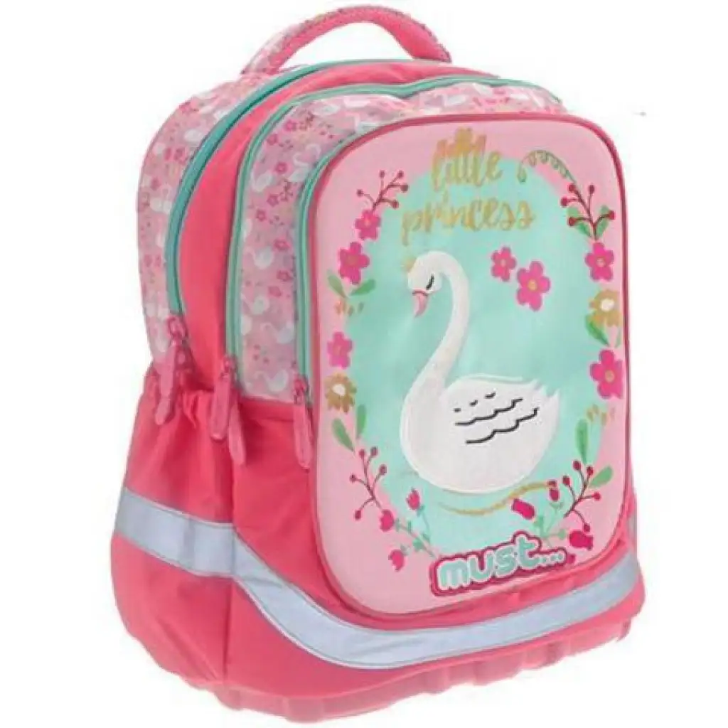 imagen de Must: Mochila ergonómica de tres compartimentos con diseño de cisne rosa 30x16x42cm 1
