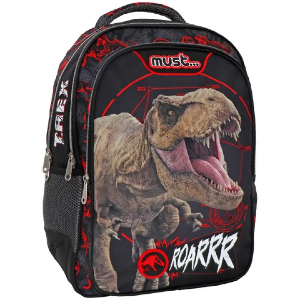 imagen de Must: Mochila ergonómica redondeada Jurassic World T-rex 33x18x43cm 1