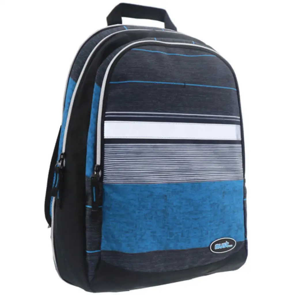 imagen de Must: Mochila escolar 2 en 1 azul-negra con cuatro compartimentos, mochila 47x25x33cm 3