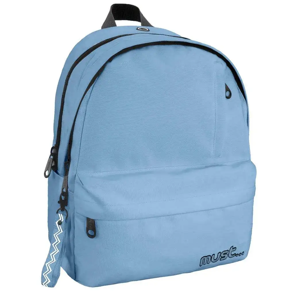imagen de Must: Mochila escolar de color azul claro con cuatro compartimentos redondeados 32x19x42cm 1