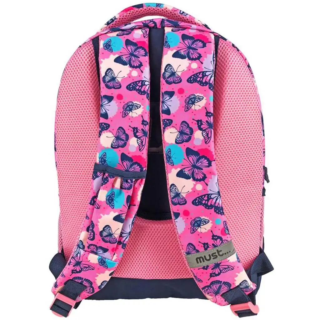 imagen de Must: Mochila escolar de tres compartimentos con estampado de mariposas 32x18x43cm 2