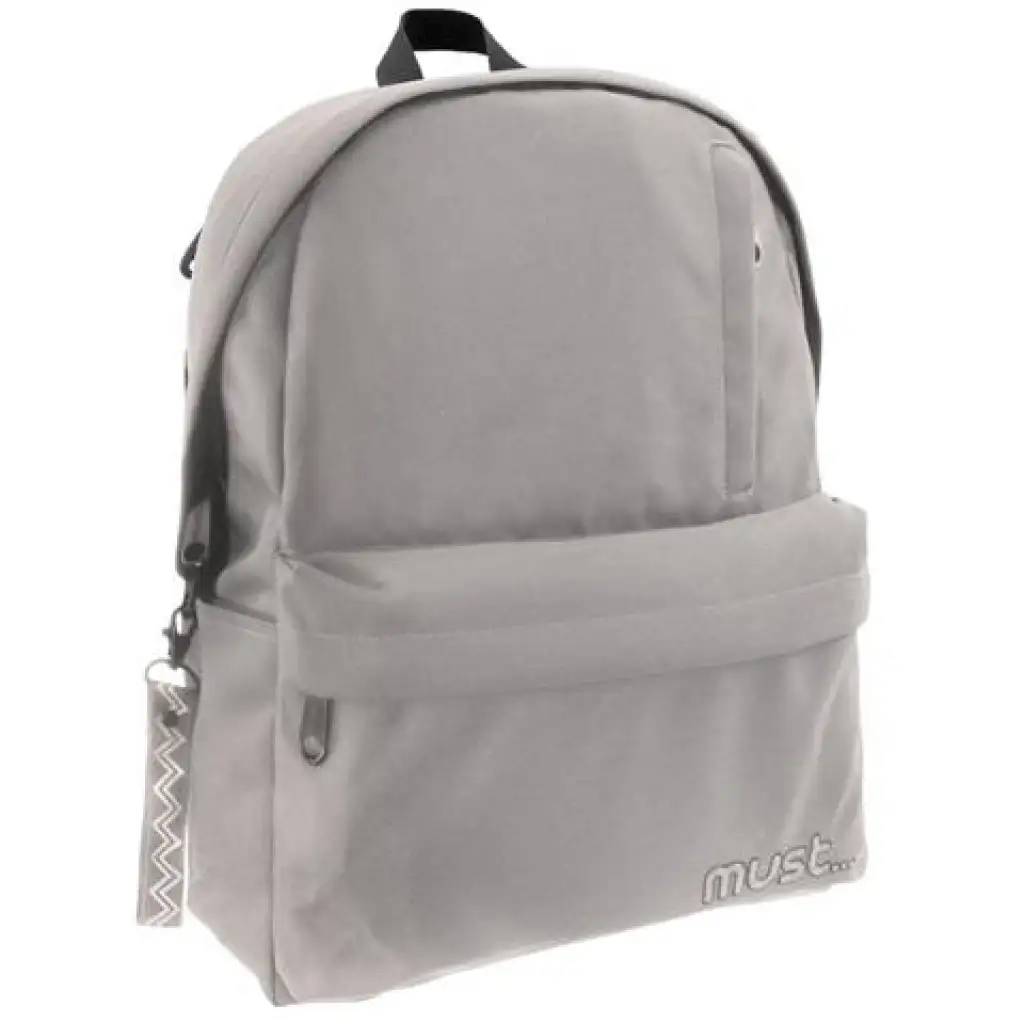 imagen de Must: Mochila escolar gris con esquinas redondeadas, mochila 32x17x42cm 1