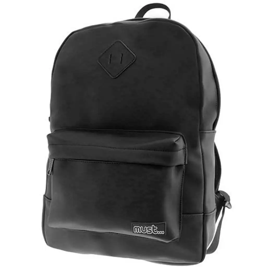 imagen de Must: Mochila escolar negra de piel sintética redondeada, mochila 30x13x41cm 1
