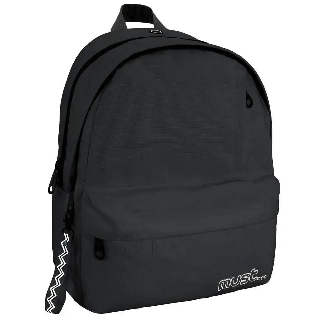 imagen de Must: Mochila escolar negra redondeada de cuatro compartimentos, mochila 32x19x42cm 1
