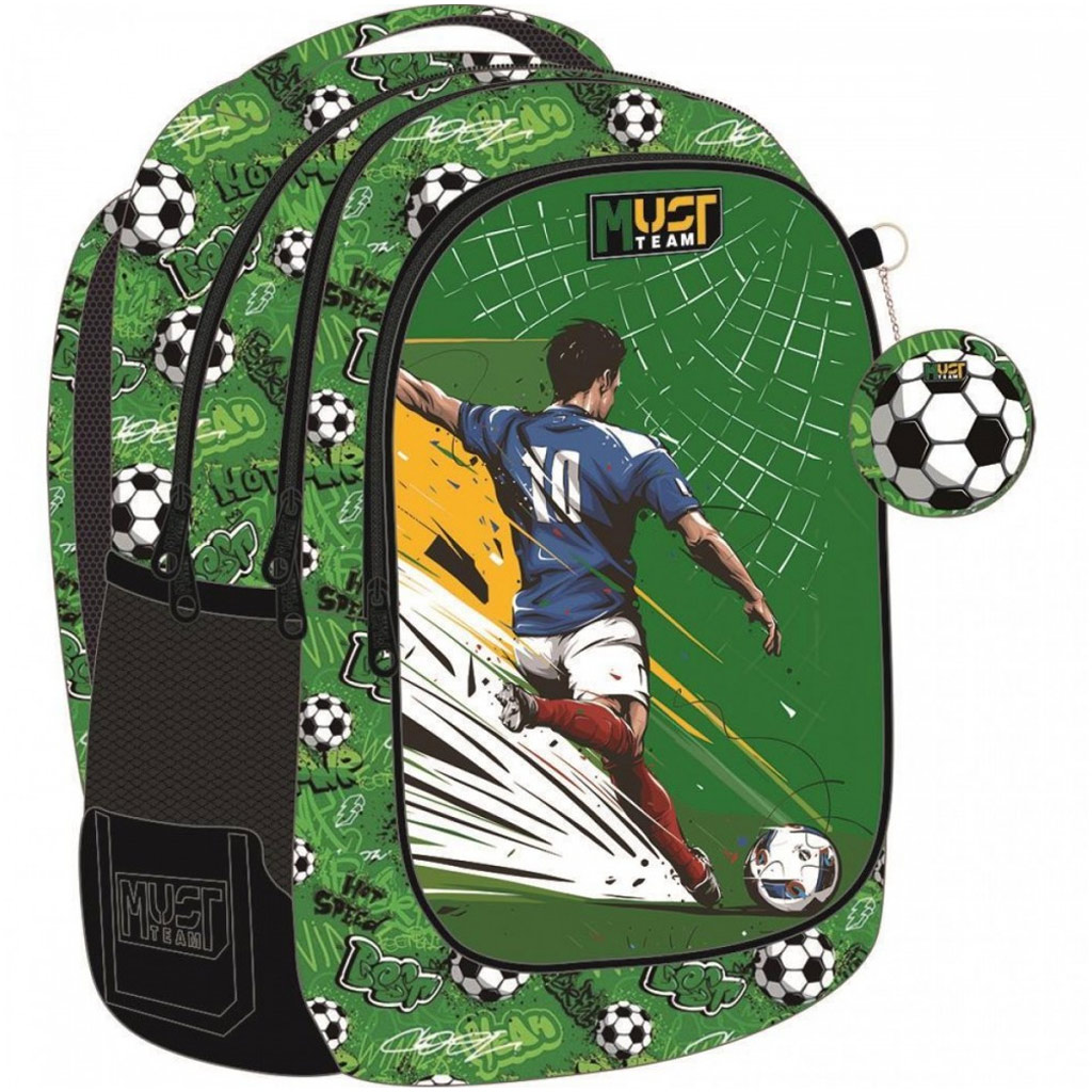 imagen de Must: Mochila escolar redondeada con diseño de fútbol 32x18x43cm 1