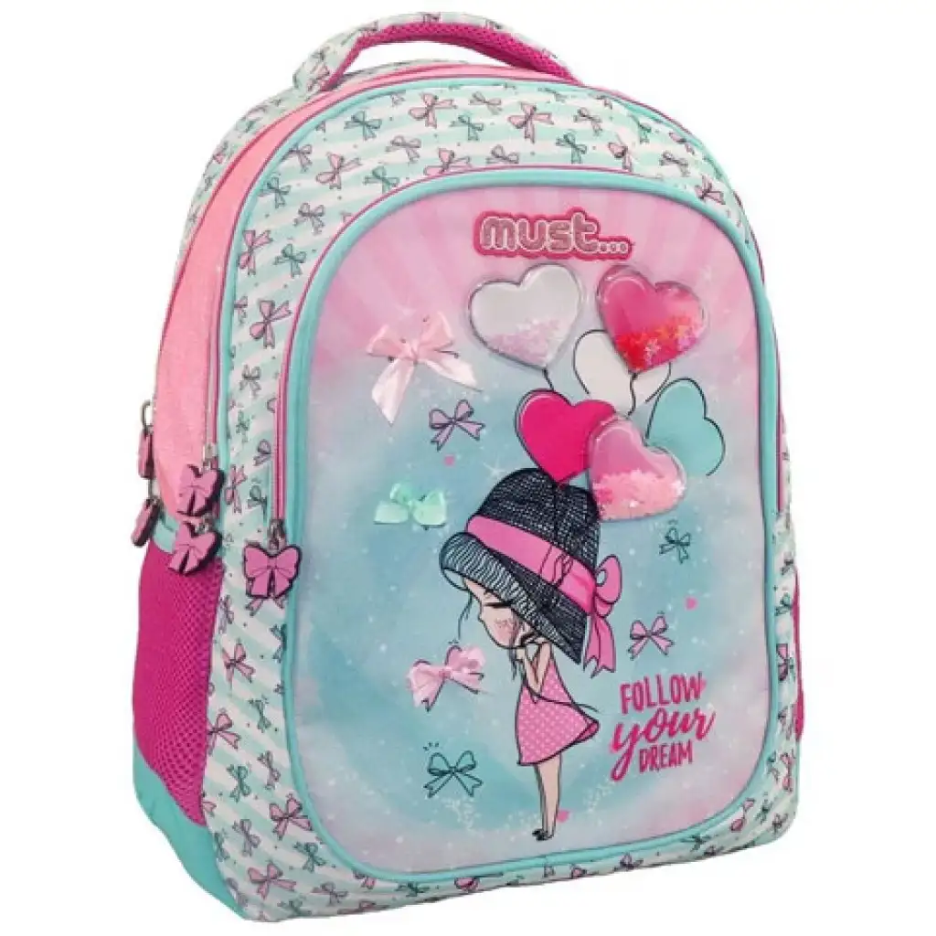 imagen de Must: Mochila escolar redondeada de tres compartimentos para niña, mochila 32x18x43cm 1