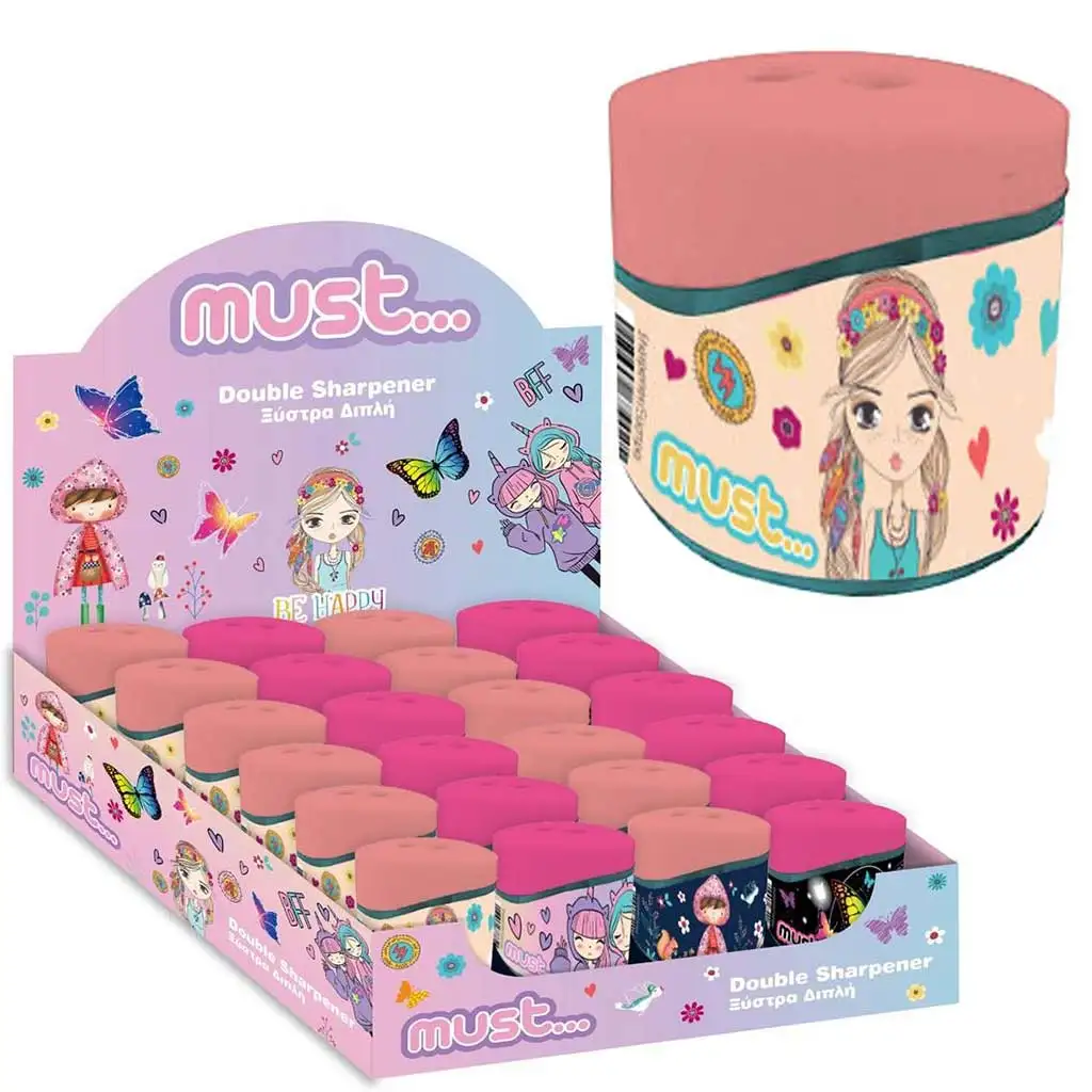 imagen de Must: Sacapuntas Boho Girl de dos agujeros con depósito en varios diseños 1ud 1