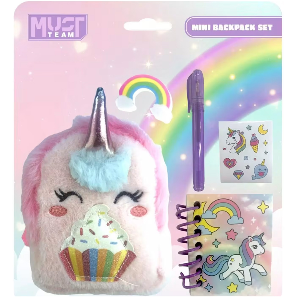imagen de Must Team: Set de material de escritura con diseño de unicornio y almacenamiento de peluche 1