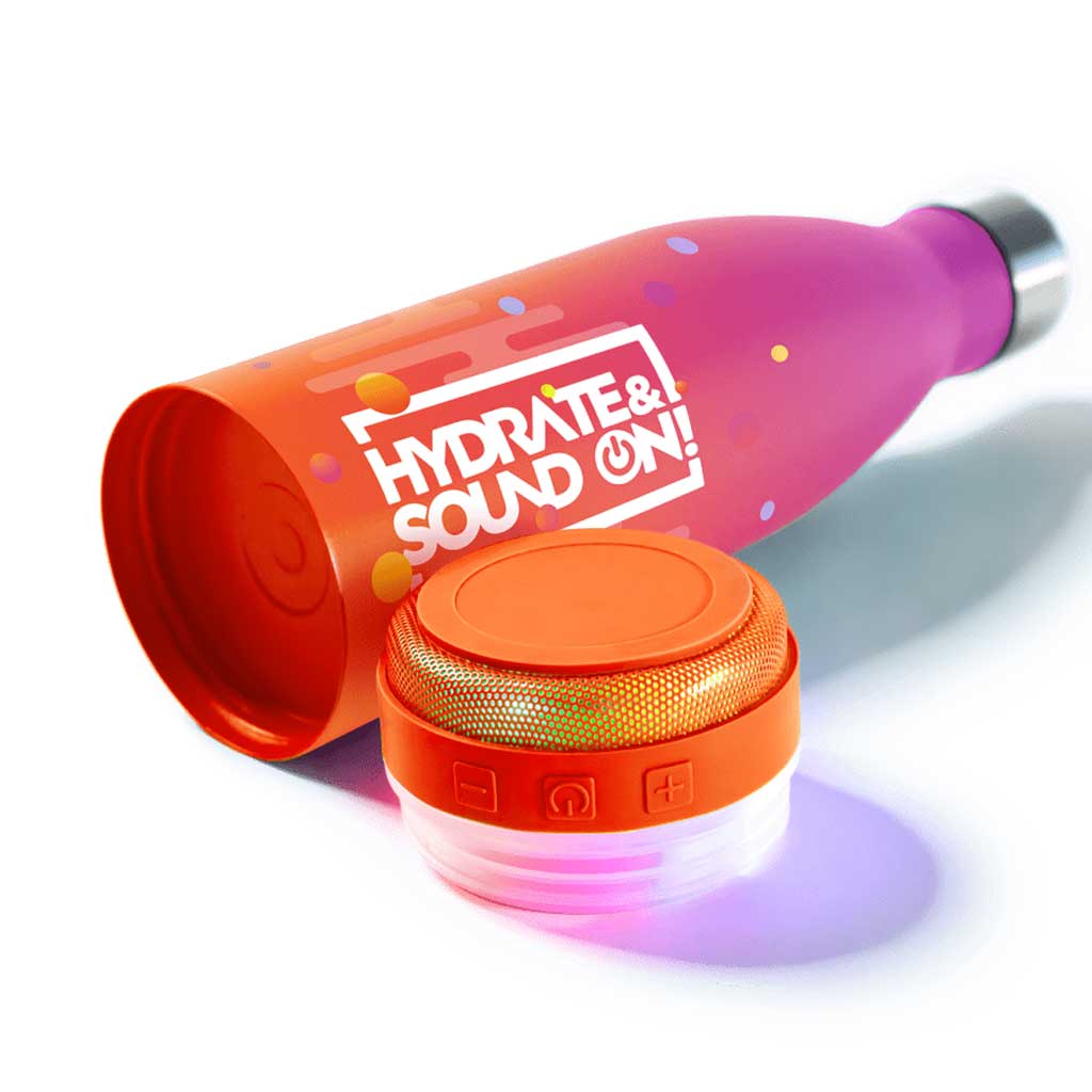 imagen de Nebulo: Botella Térmica 460ml con altavoz BLUETOOTH incorporado en color rosa-naranja 2