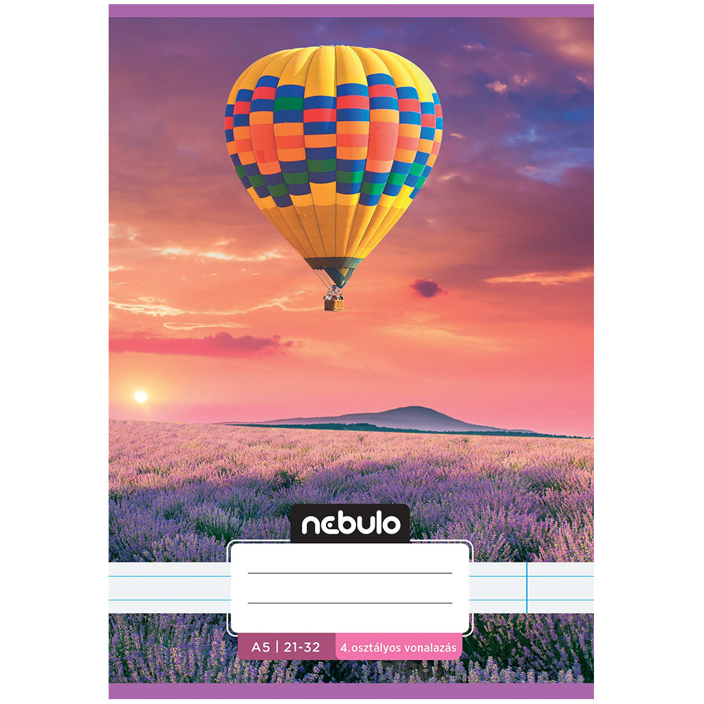 imagen de Nebulo: Cuaderno de líneas con diseño de globo aerostático sobre campos de lavanda para 4º grado 21-32 A/5 1