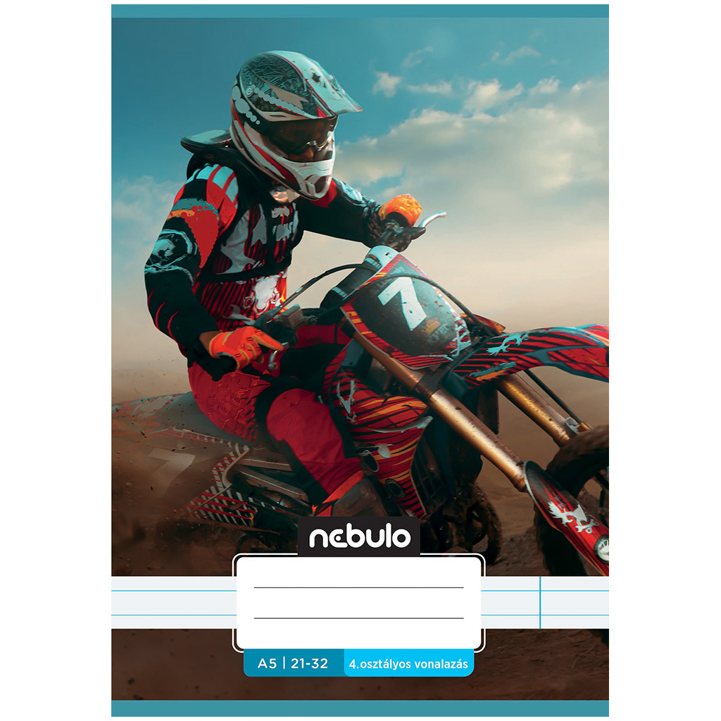 imagen de Nebulo: Cuaderno de líneas con diseño de motociclista de carreras de 4º grado 21-32 A/5 1