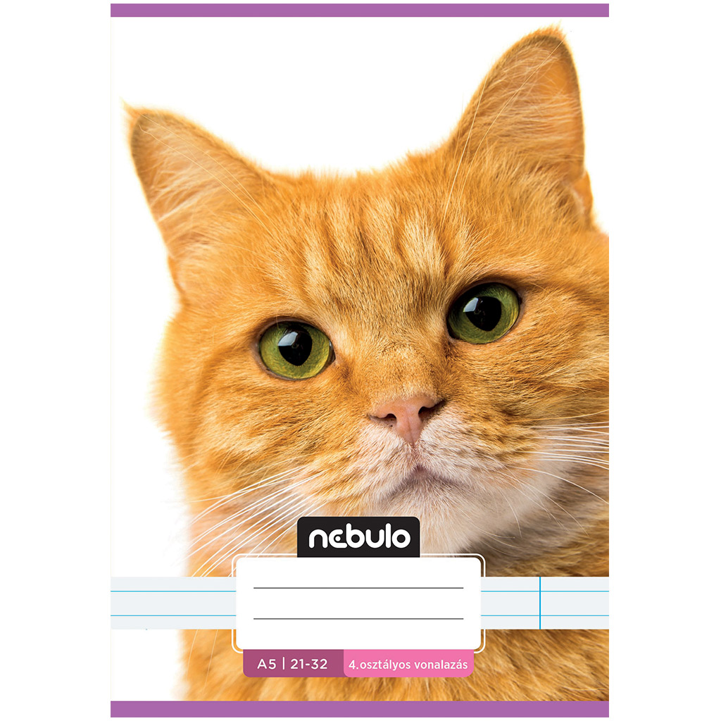 imagen de Nebulo: Cuaderno de líneas con estampado de gato rojo de 4º grado 21-32 A/5 1