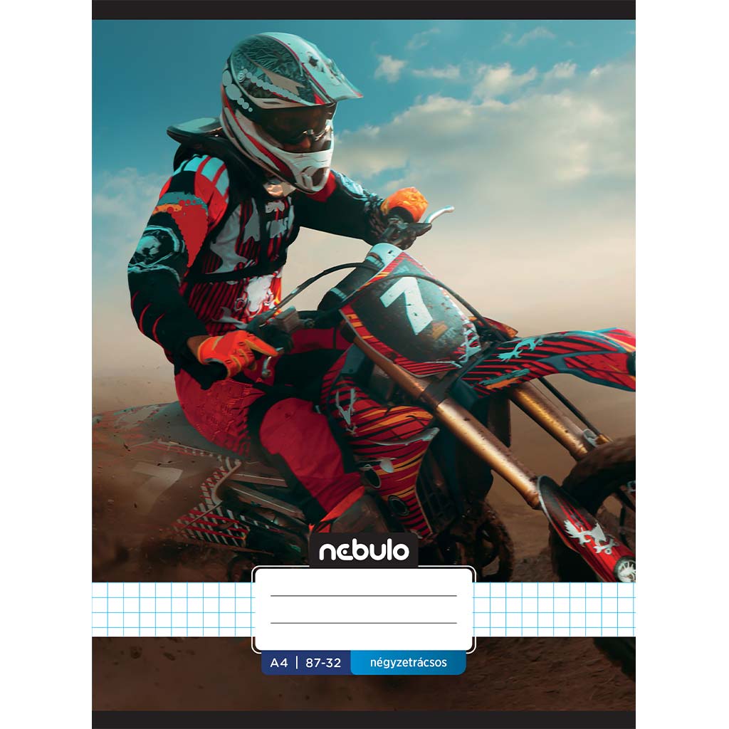 imagen de Nebulo: Cuaderno de motocross con diseño a cuadros en llamas 87-32 A/4 1