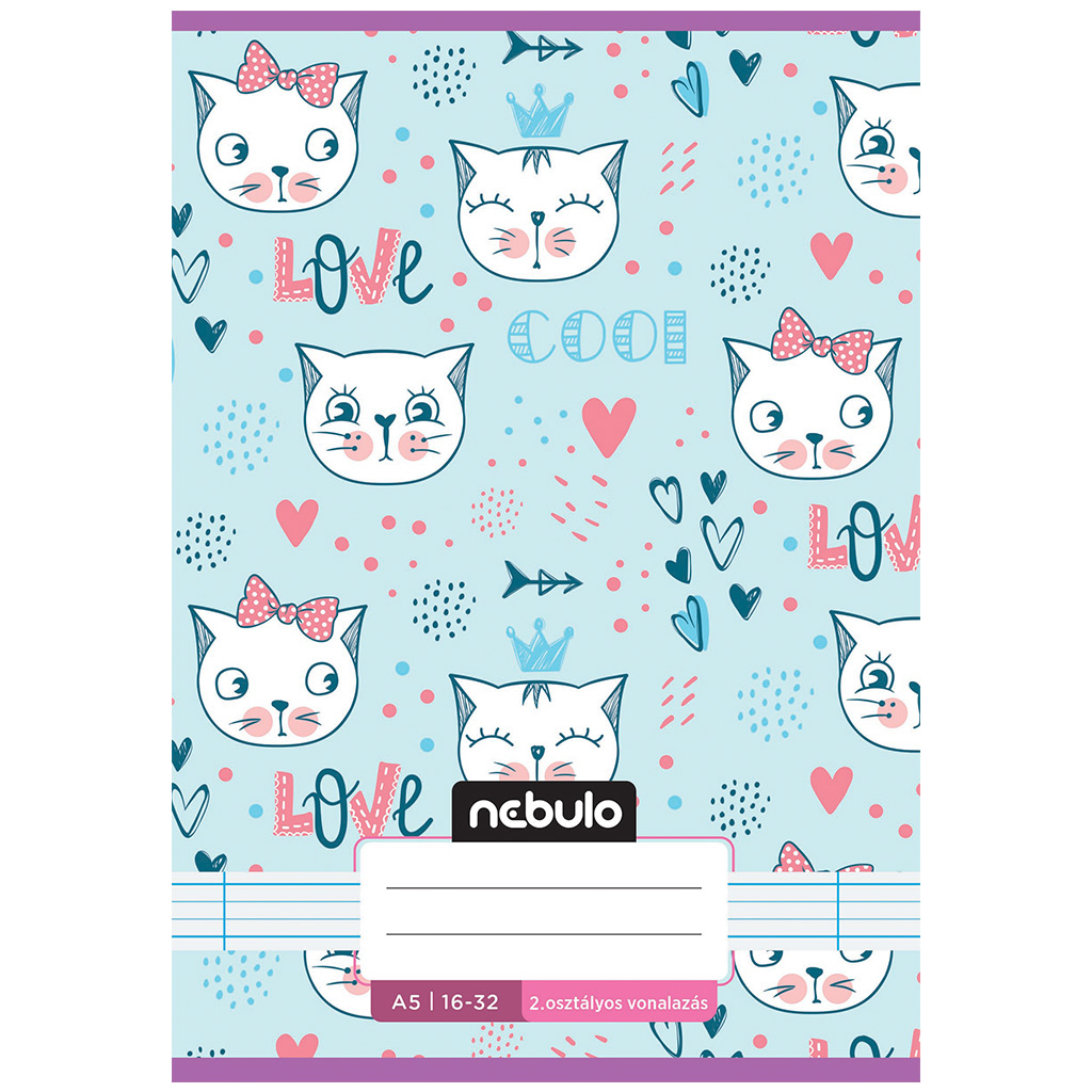 imagen de Nebulo: Cuaderno de rayas con diseño de gato en azul pastel para segundo grado 16-32 A/5 1