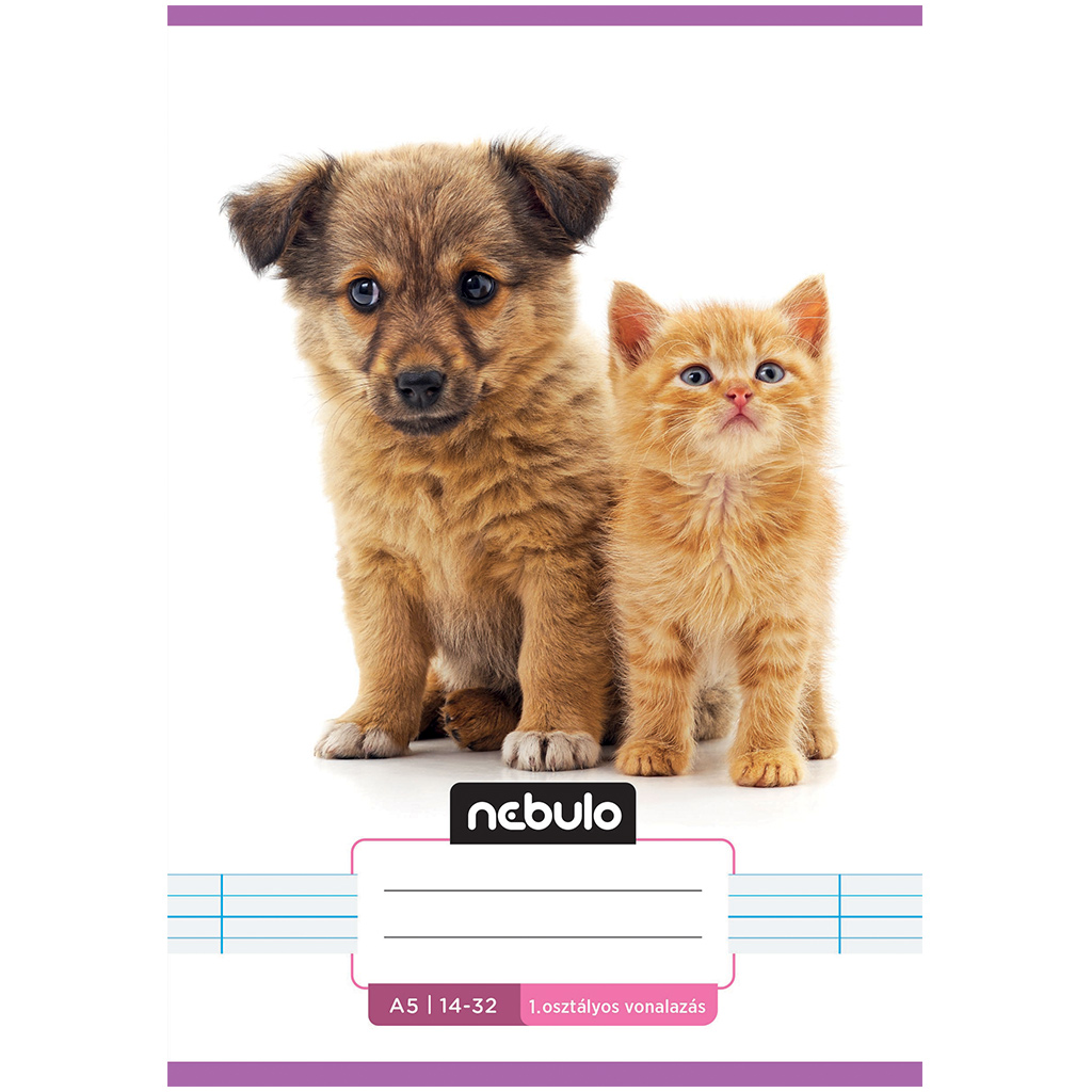 imagen de Nebulo: Cuaderno de rayas con diseño de perro y gato de 1er grado 14-32 A/5 1