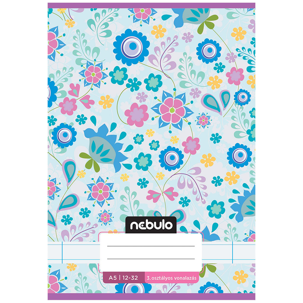imagen de Nebulo: Cuaderno de rayas con estampado de flores de colores de 3er grado 12-32 A/5 1