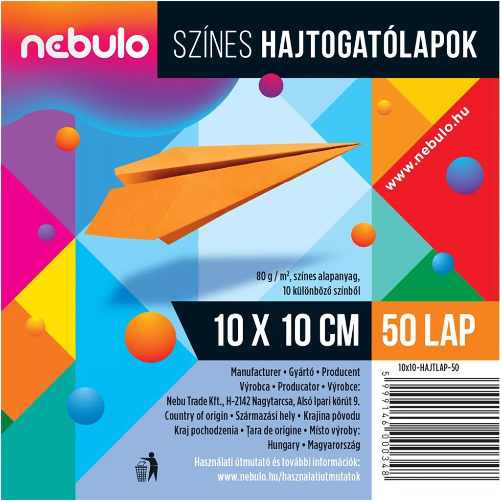 imagen de Nebulo: Papel de plegado de colores 50 hojas 10x10cm 80g 1