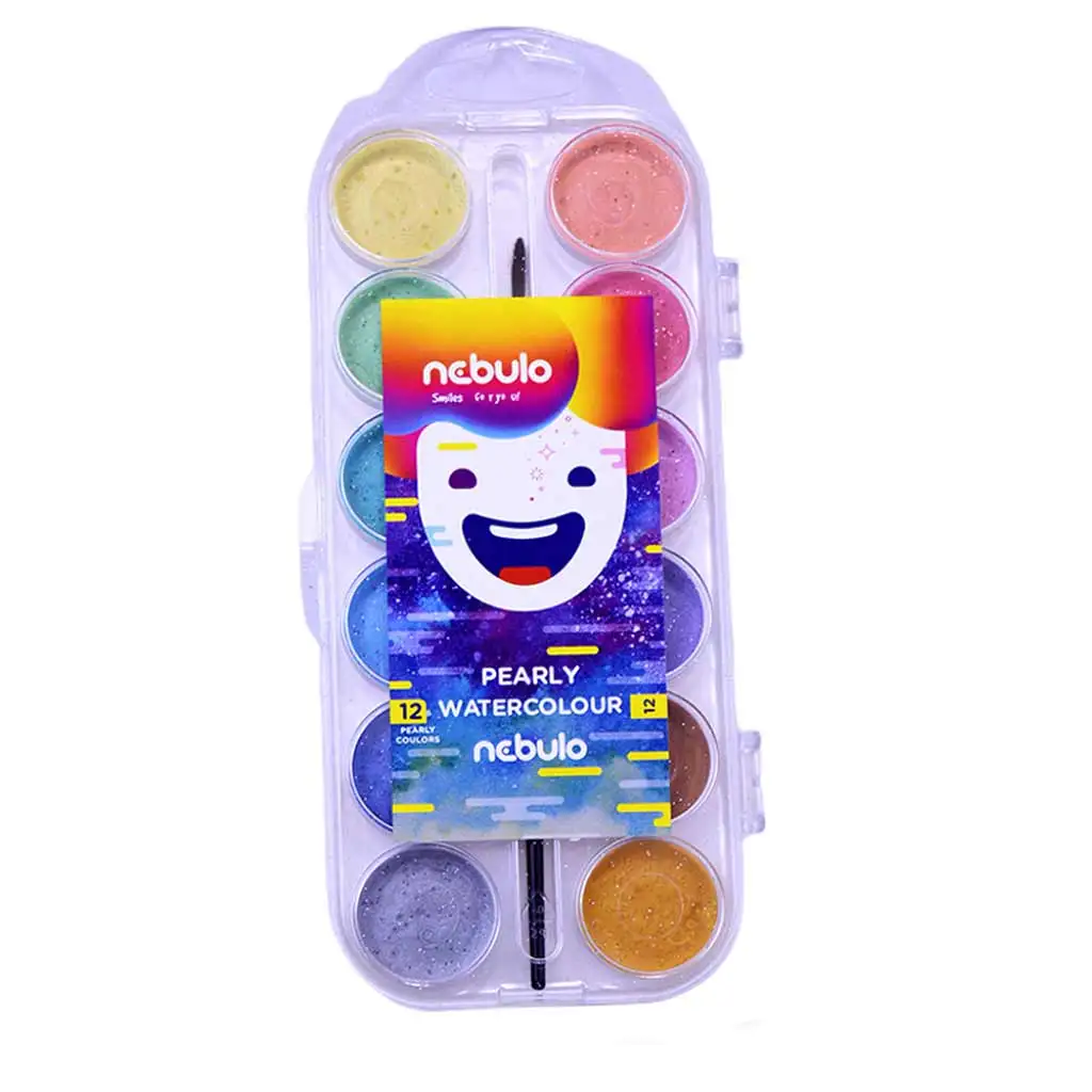 imagen de Nebulo: Set de acuarelas 12 colores perlados con pincel 1
