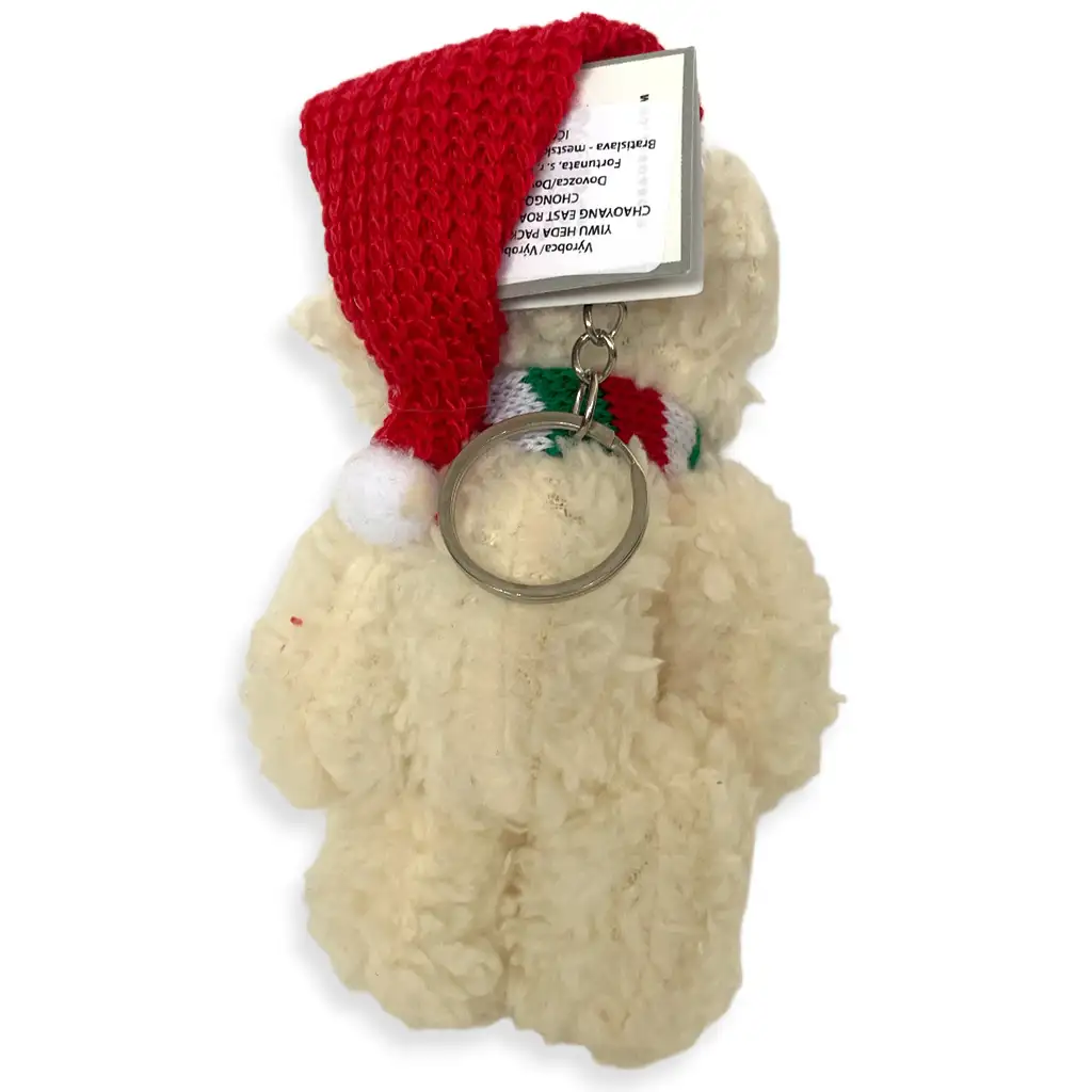 imagen de Osito de peluche blanco llavero con gorro de Papá Noel 12cm 2