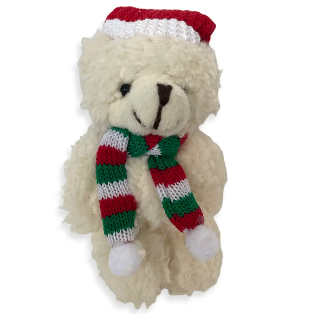 imagen de Osito de peluche blanco llavero con gorro de Papá Noel 12cm 1