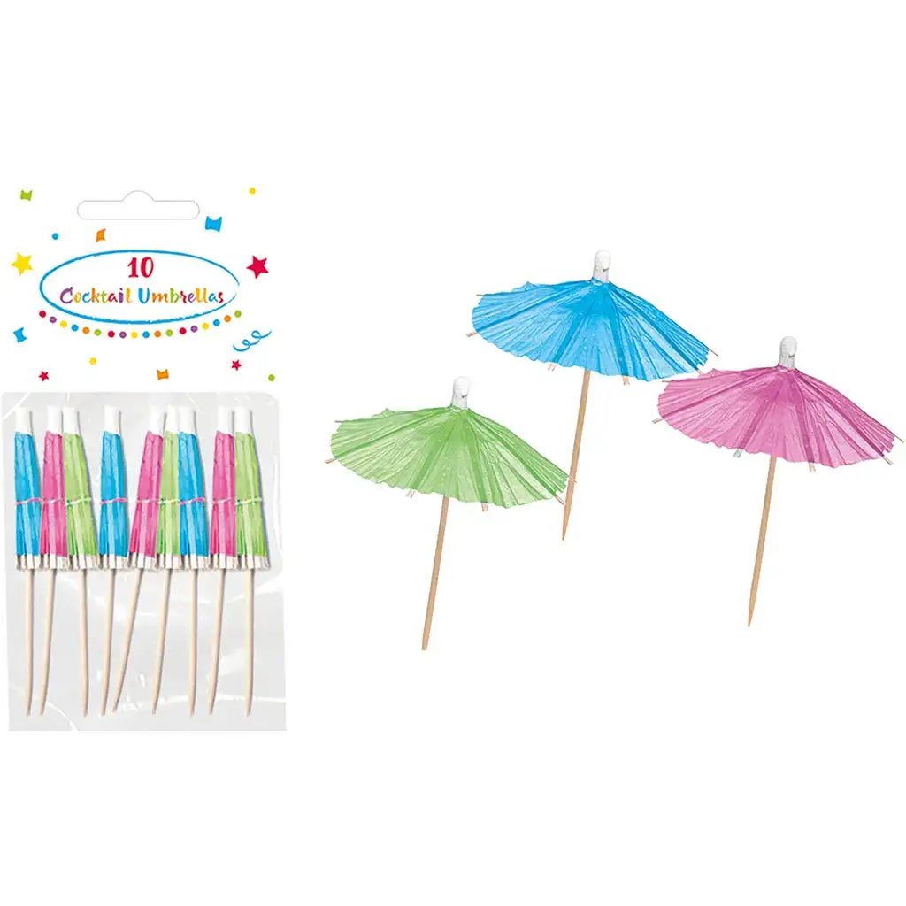 imagen de Palillo decorativo de cóctel con paraguas – set de 10 unidades 1
