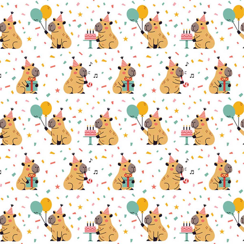 imagen de Papel de regalo con diseño de capibara de cumpleaños 100x70cm 1