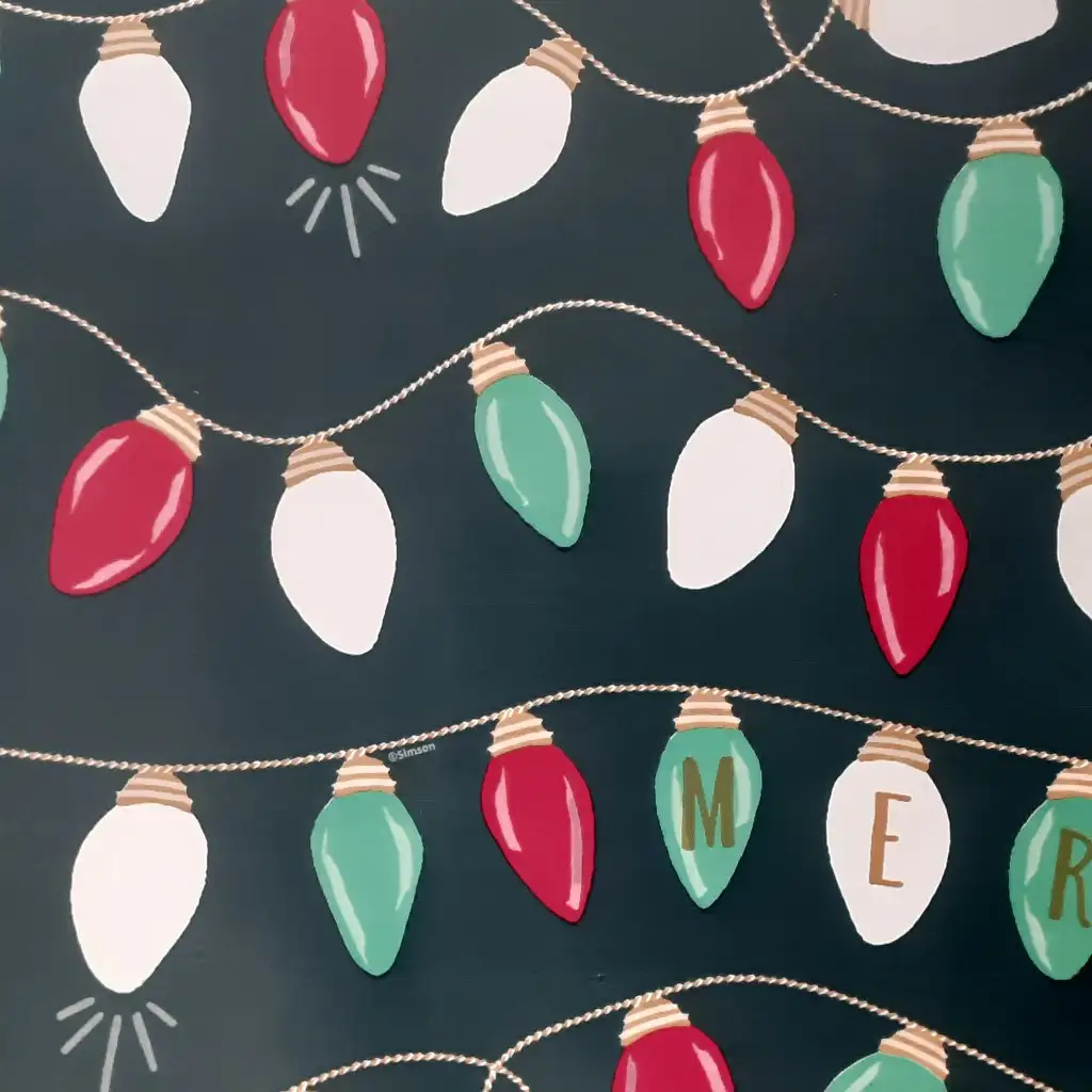imagen de Papel de regalo con diseño de luces navideñas 200x70cm 1