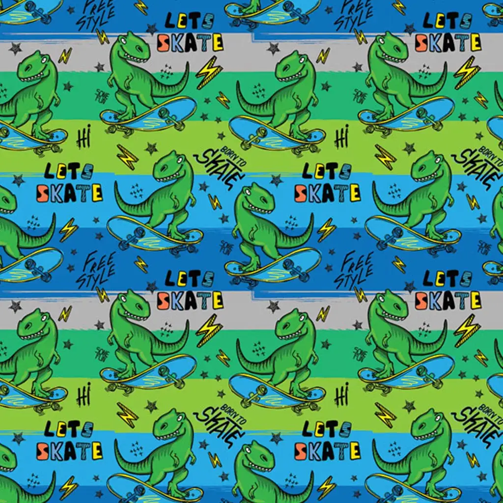 imagen de Papel de regalo con diseño de T-Rex patinador 100x70cm 1
