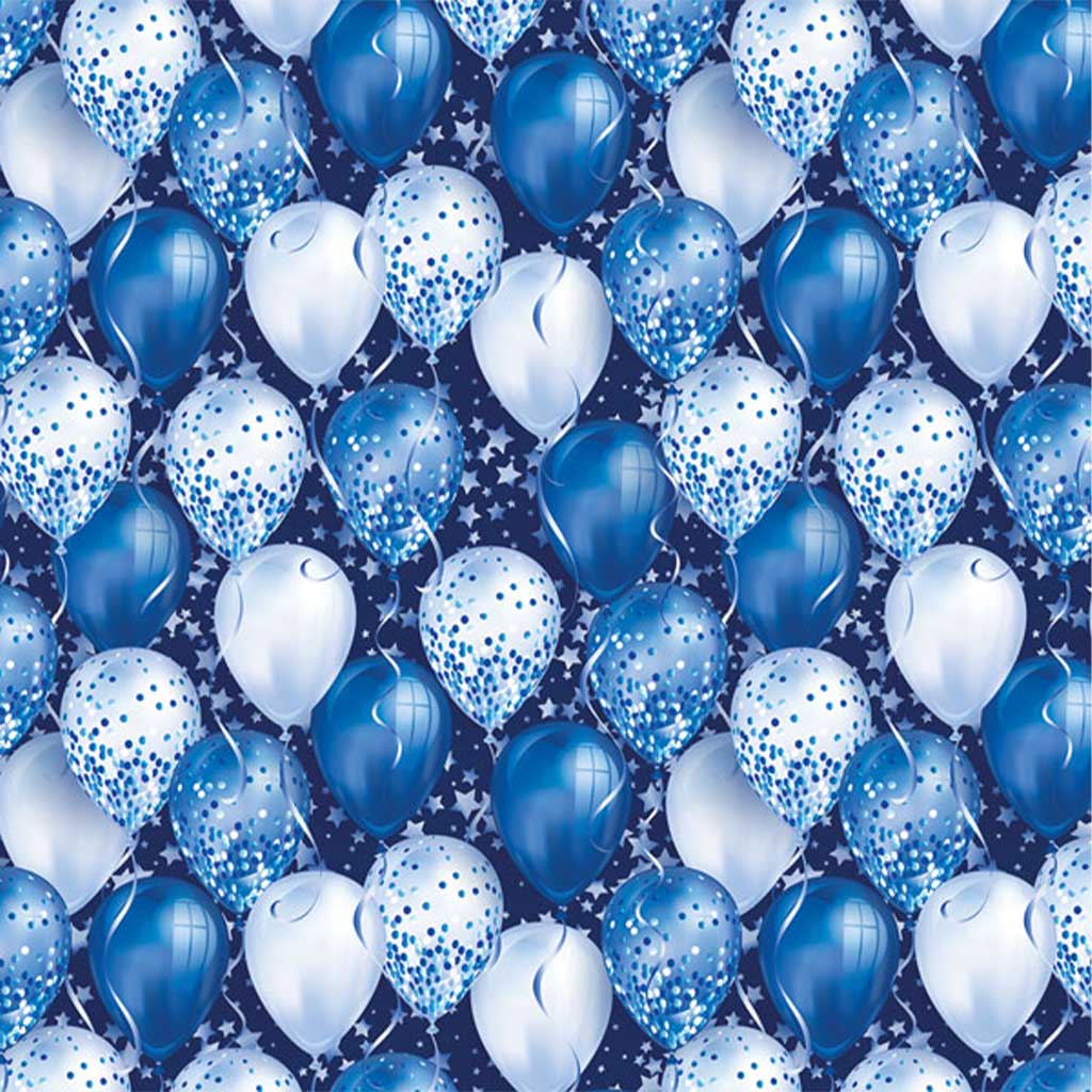 imagen de Papel de regalo con globos azul y blanco 100x70cm 1