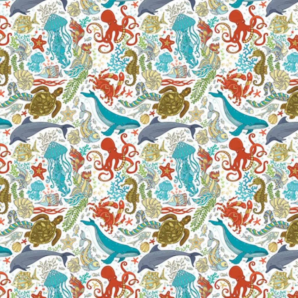 imagen de Papel de regalo de animales marinos 100x70cm 1