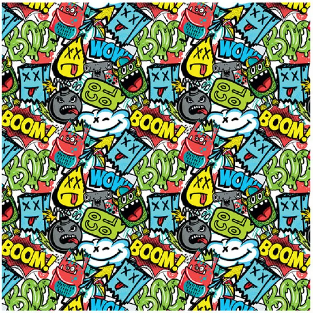 imagen de Papel de regalo verde con estampado BOOM 100x70cm 1