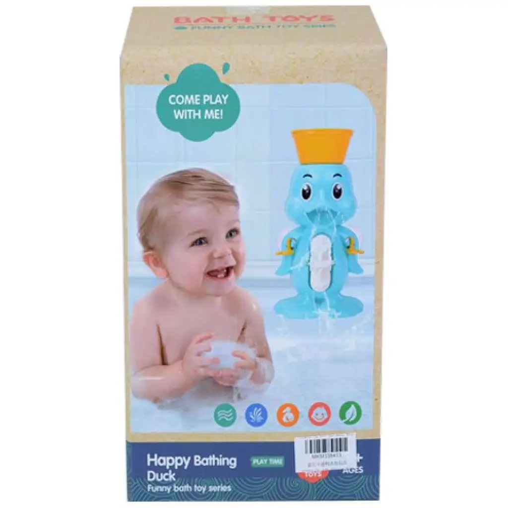 imagen de Pato feliz de juguete de baño azul 1
