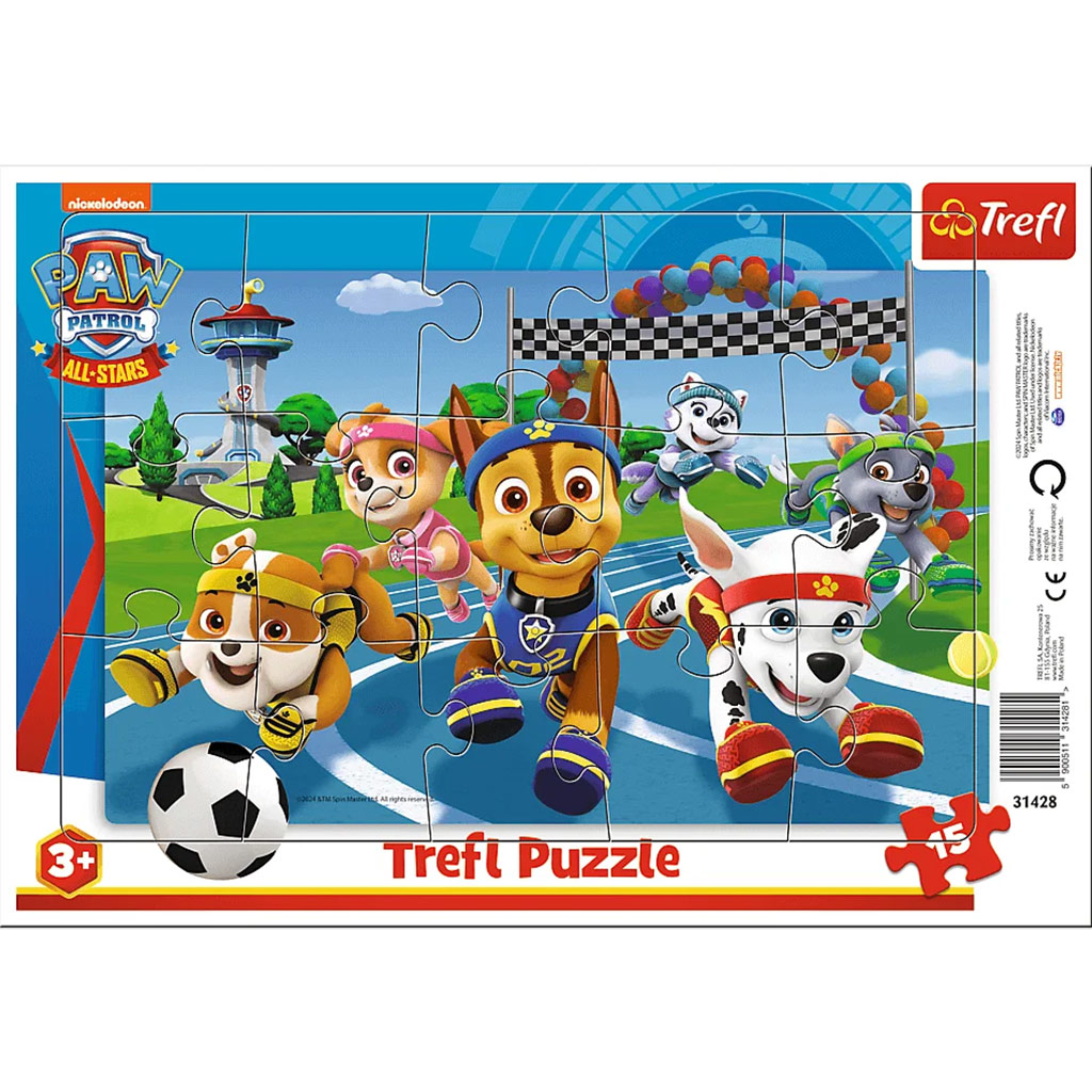 imagen de Paw Patrol: Aventura Deportiva Puzzle de 15 Piezas con Marco - Trefl 1