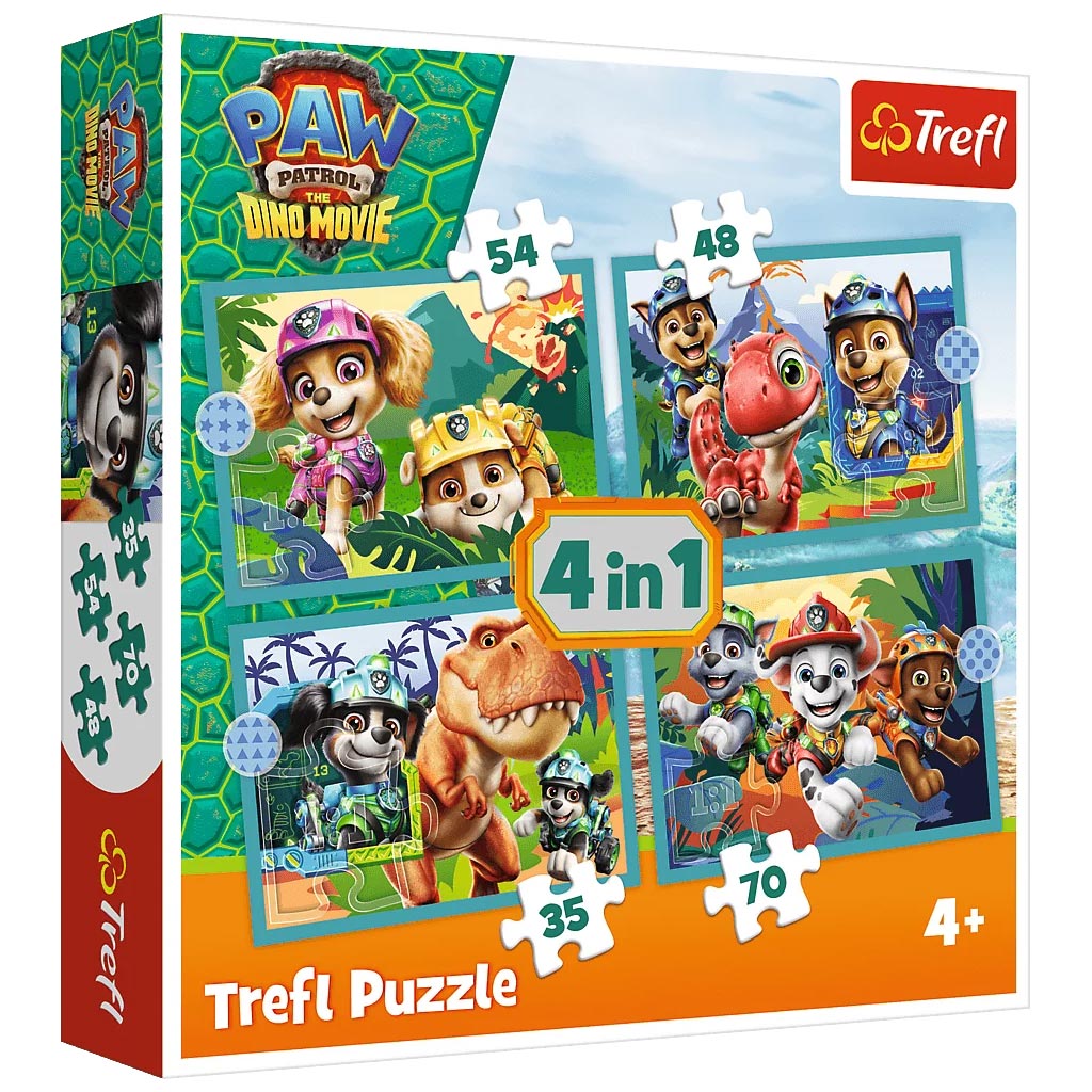 imagen de Paw Patrol aventuras en la isla de los dinosaurios 4 en 1 set de rompecabezas - Trefl 1
