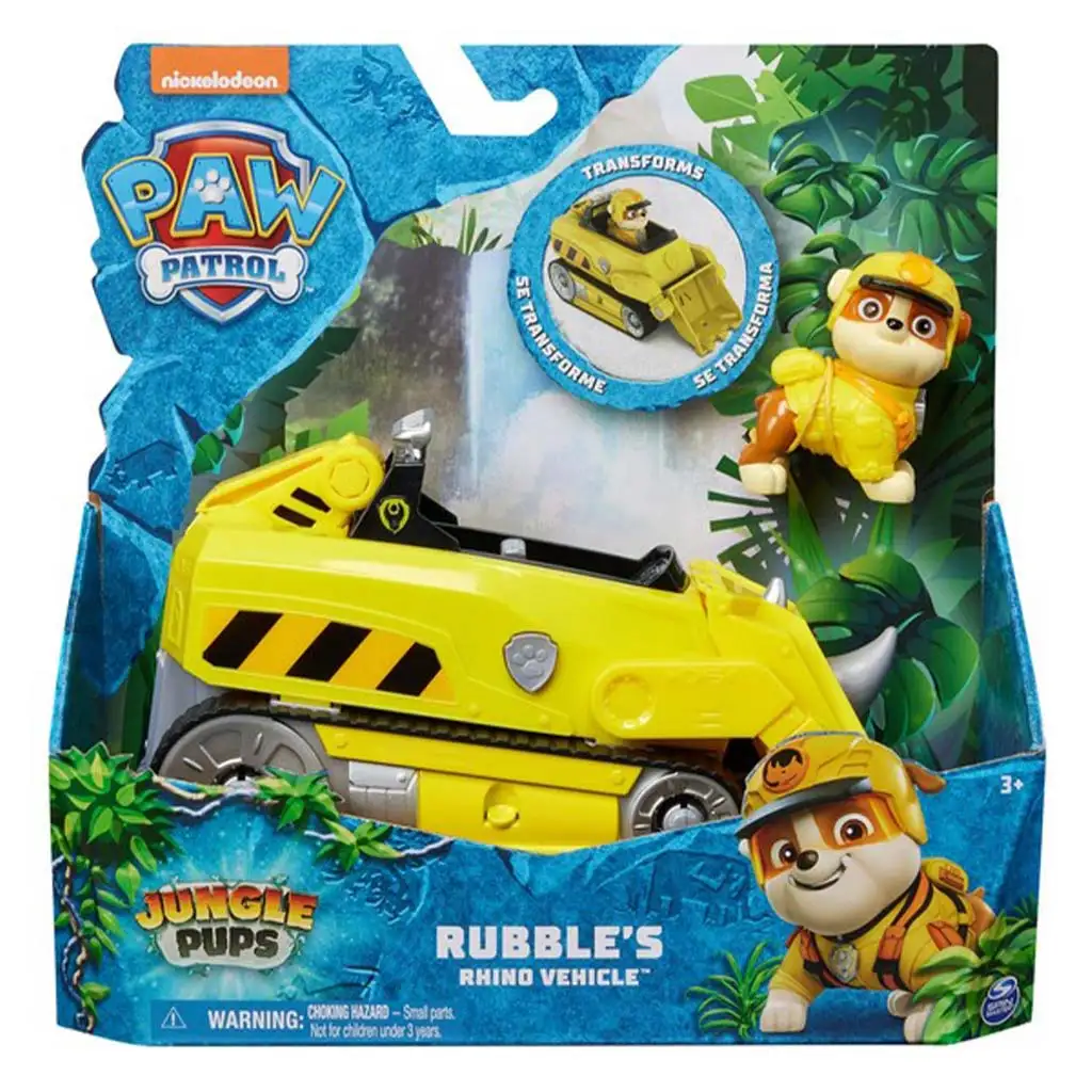 imagen de Paw Patrol: Jungle Pups Rubble minifigura con vehículo de rinoceronte - Spin Master 1
