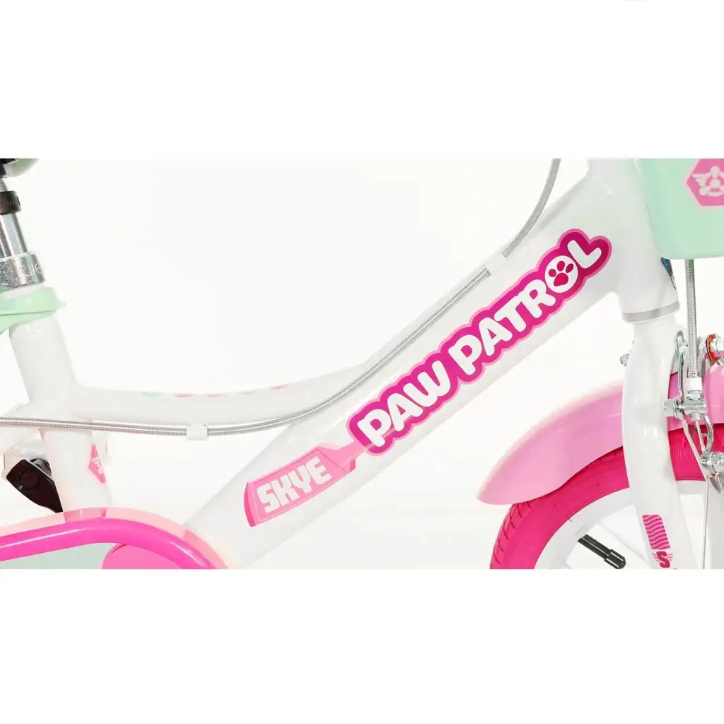 imagen de Paw Patrol Skye bicicleta infantil de 14” con cesta y asiento para muñeca en color rosa y verde menta – bicicleta Dino Bikes 4