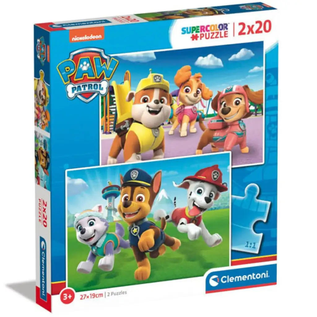 imagen de Paw Patrol Supercolor 2 en 1 2x20 piezas puzzle - Clementoni 1