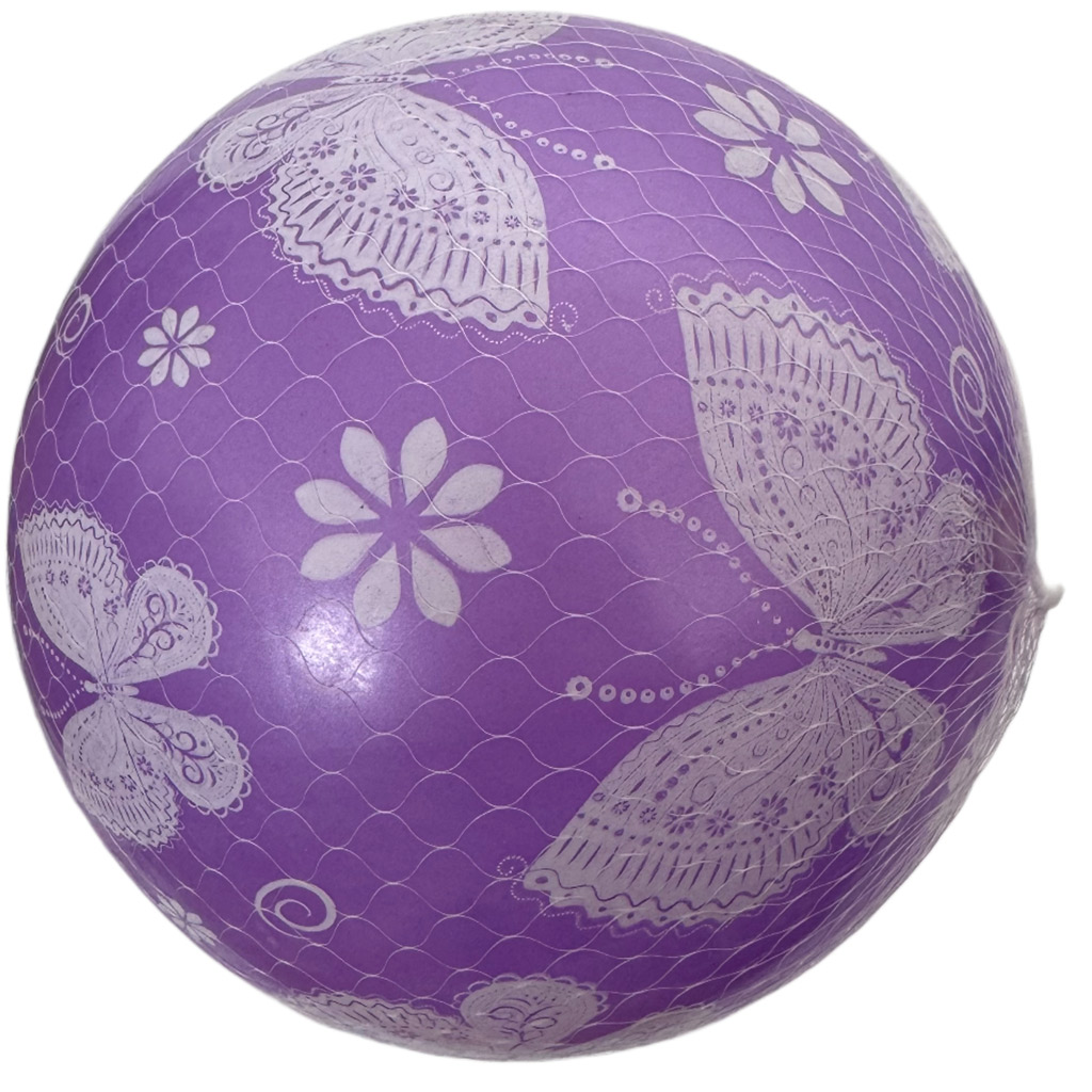 imagen de Pelota de goma morada con diseño de mariposa 23cm 1