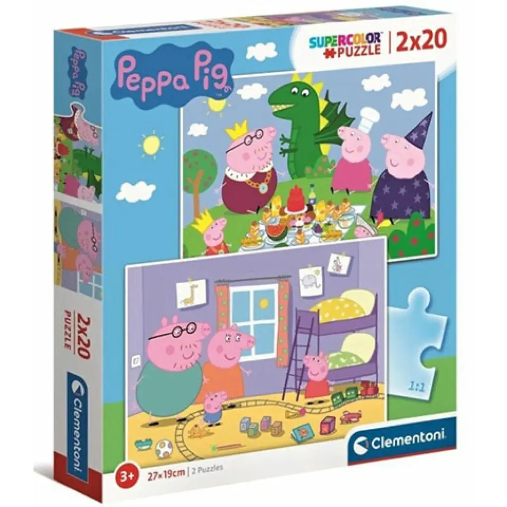 imagen de Peppa Pig Supercolor 2 en 1 rompecabezas 2x20 piezas - Clementoni 1