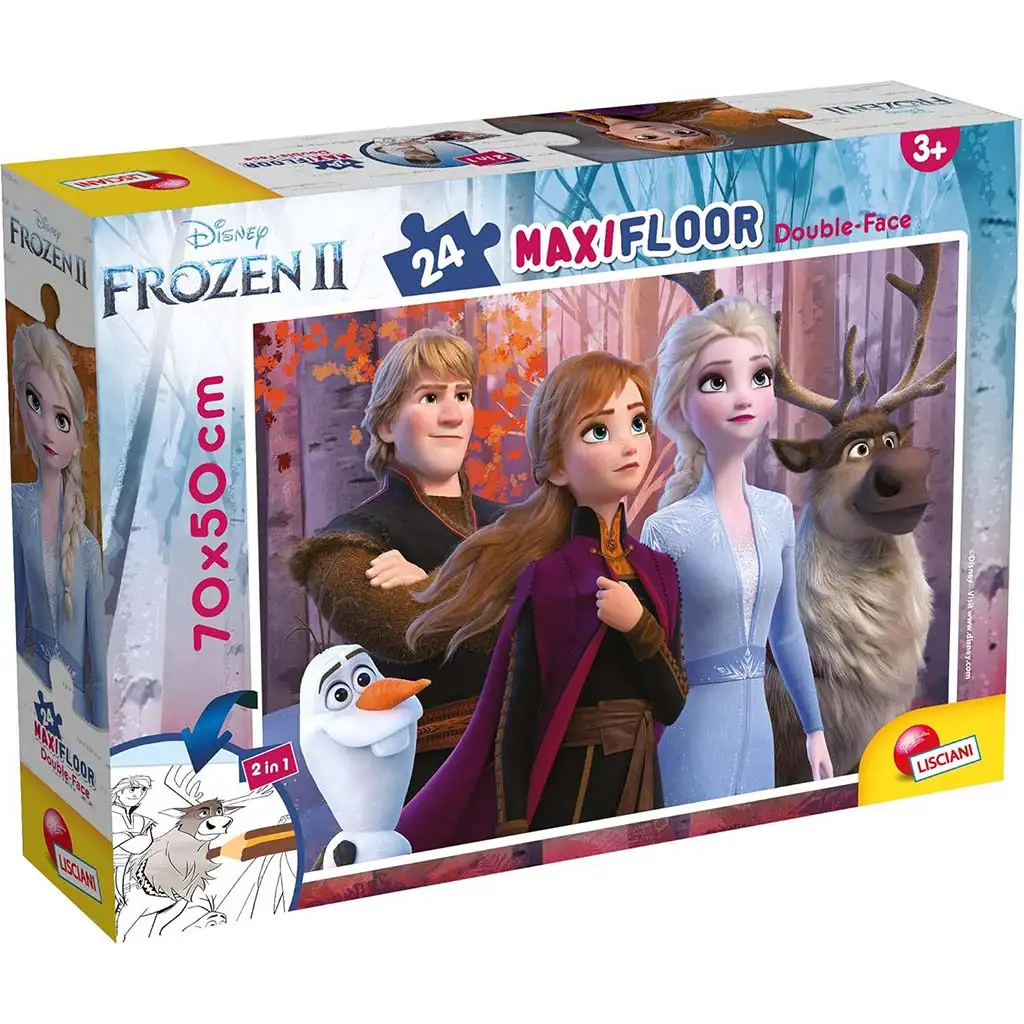 imagen de Personajes de Frozen 2 en 1 puzzle maxi de 24 piezas y libro para colorear 70x50cm - Lisciani 1