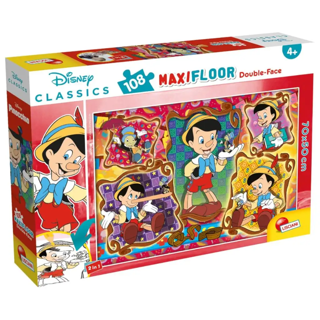 imagen de Pinocho 2 en 1 108 piezas puzzle y colorear 70x50cm - Lisciani 1