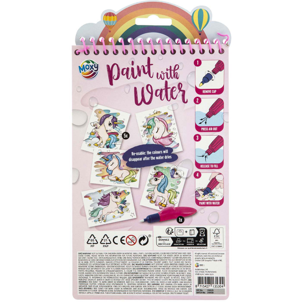 imagen de Pinta con agua cuaderno para colorear de 5 hojas 23x14cm - Unicornio 2