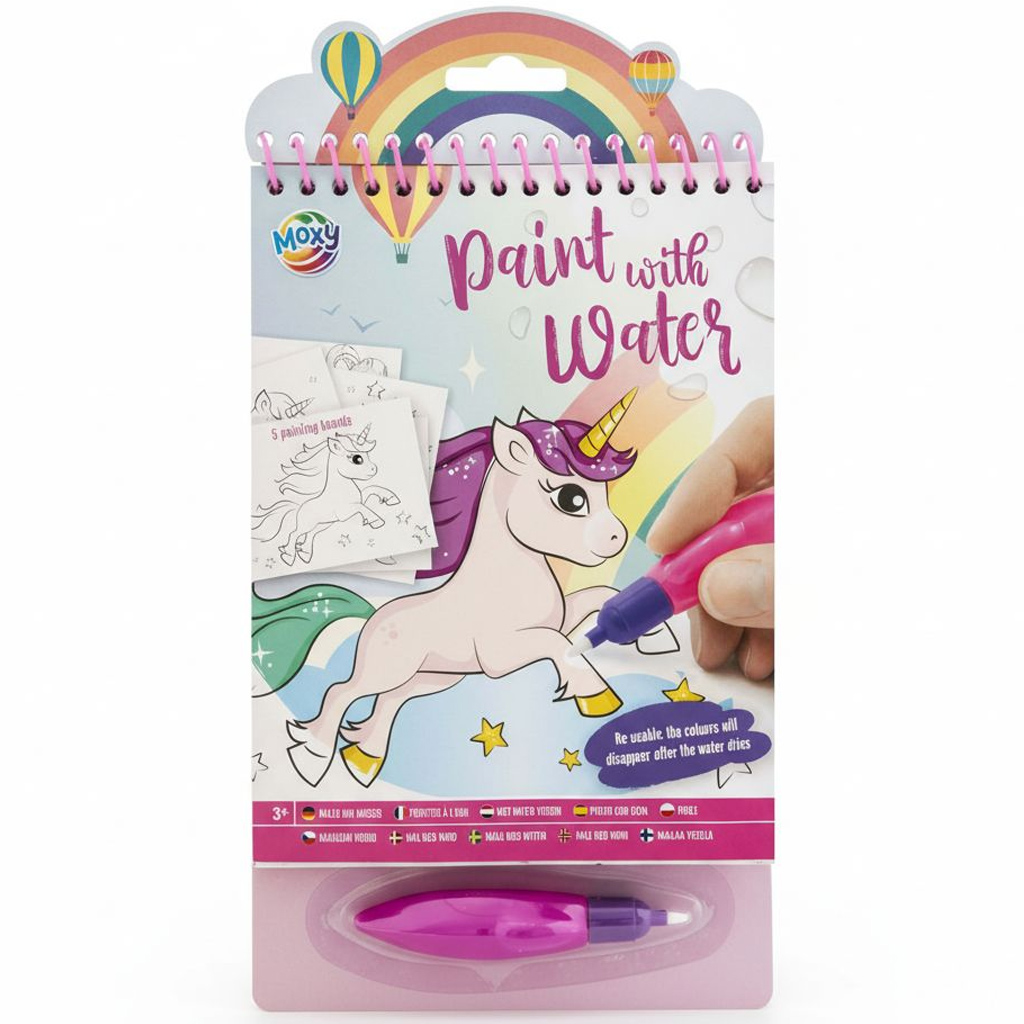 imagen de Pinta con agua cuaderno para colorear de 5 hojas 23x14cm - Unicornio 1