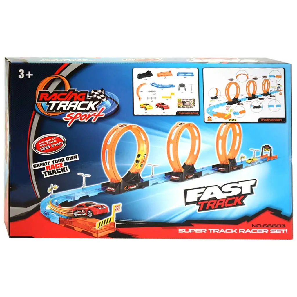 imagen de Pista de Carreras: set de pista de carreras de 28 piezas con 3 lazos y 2 coches de retroceso 1/64 2