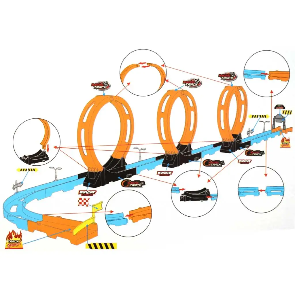 imagen de Pista de Carreras: set de pista de carreras de 28 piezas con 3 lazos y 2 coches de retroceso 1/64 3