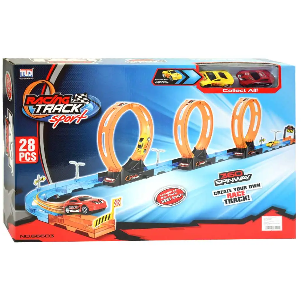 imagen de Pista de Carreras: set de pista de carreras de 28 piezas con 3 lazos y 2 coches de retroceso 1/64 1